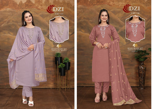 1137-1138 Dzi Roman Silk Readymade Pant Style Suits Wholesale