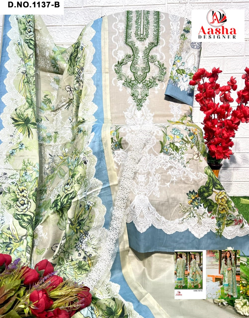 1137Ab Aasha Designer Cotton Pakistani Salwar Suits Wholesaler India