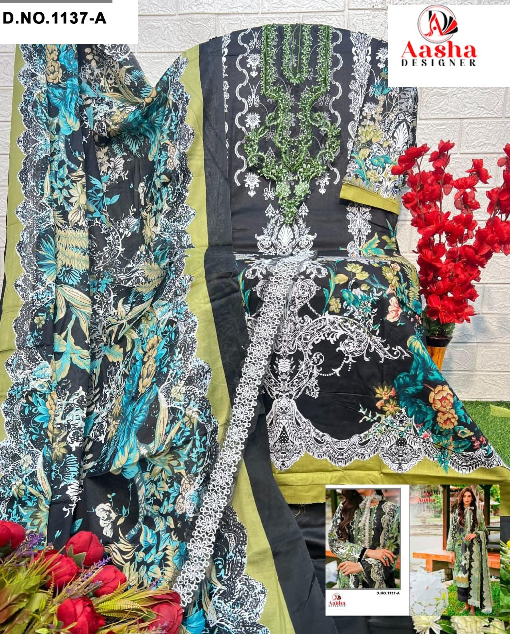 1137Ab Aasha Designer Cotton Pakistani Salwar Suits Wholesaler India
