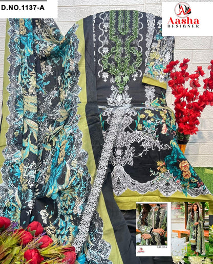 1137Ab Aasha Designer Cotton Pakistani Salwar Suits Wholesaler India