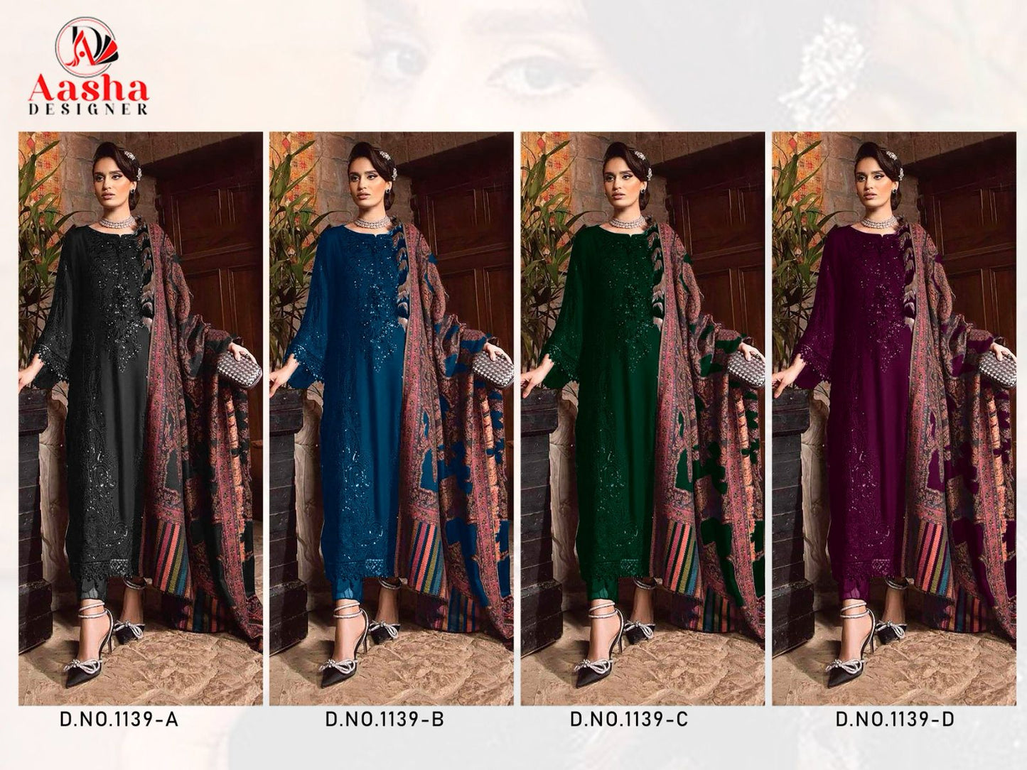 1139Abcd Aasha Designer Reyon Pakistani Salwar Suits Wholesaler Ahmedabad