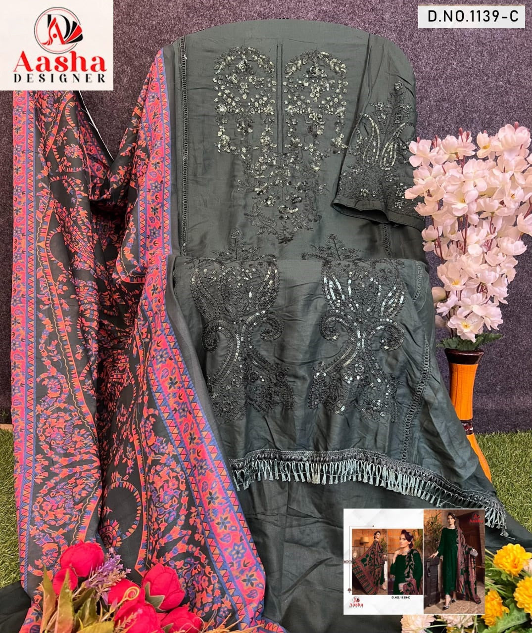 1139Abcd Aasha Designer Reyon Pakistani Salwar Suits Wholesaler Ahmedabad