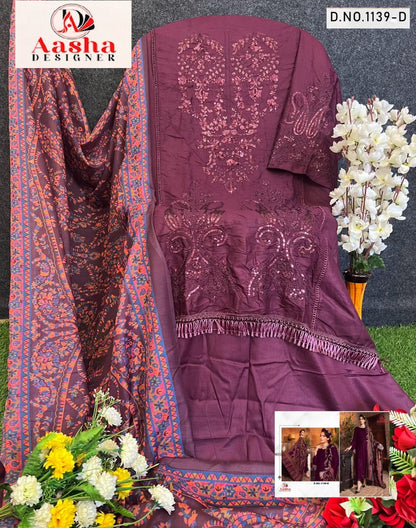 1139Abcd Aasha Designer Reyon Pakistani Salwar Suits Wholesaler Ahmedabad