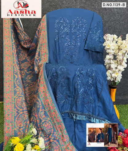 1139Abcd Aasha Designer Reyon Pakistani Salwar Suits Wholesaler Ahmedabad