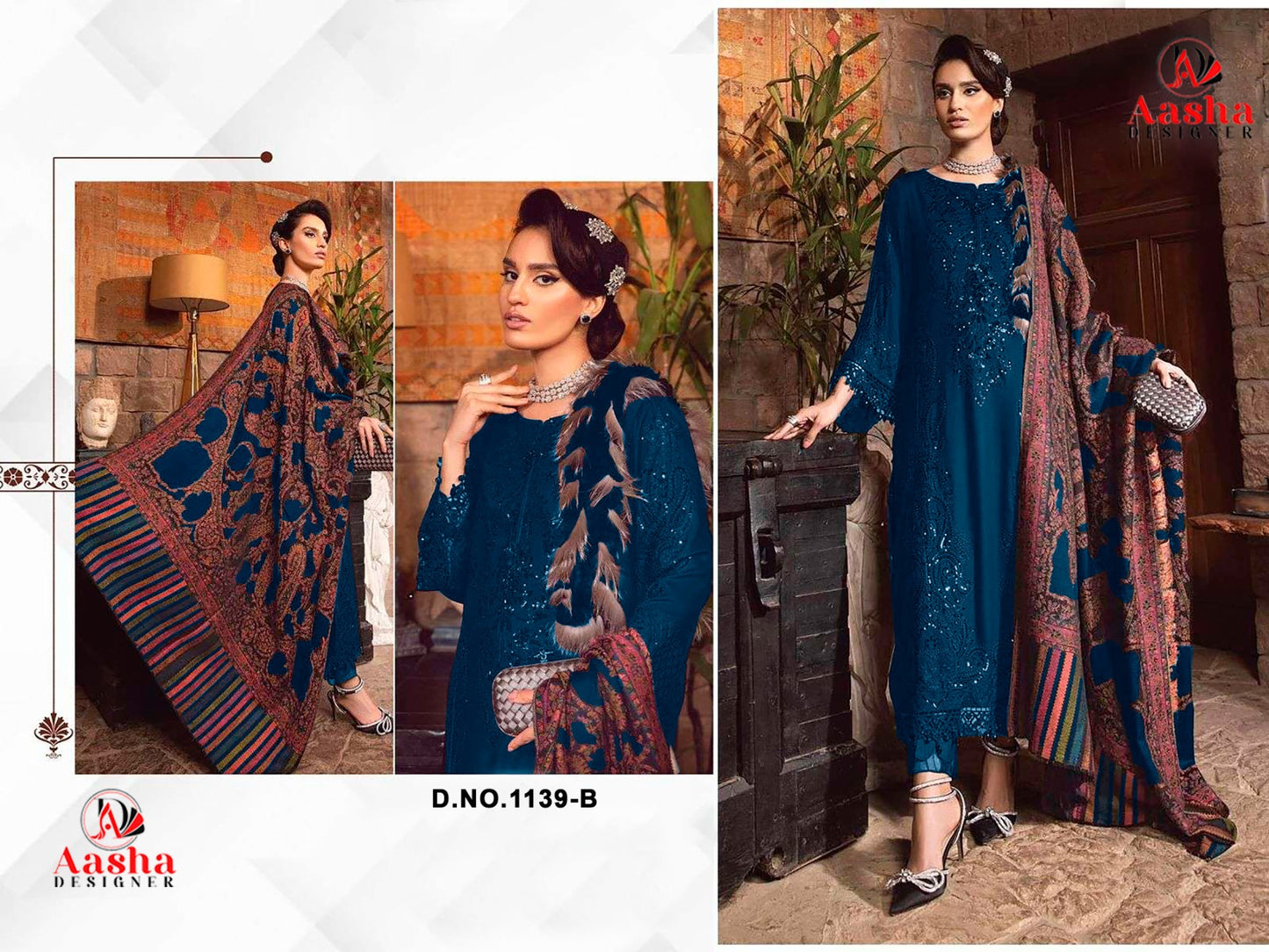 1139Abcd Aasha Designer Reyon Pakistani Salwar Suits Wholesaler Ahmedabad