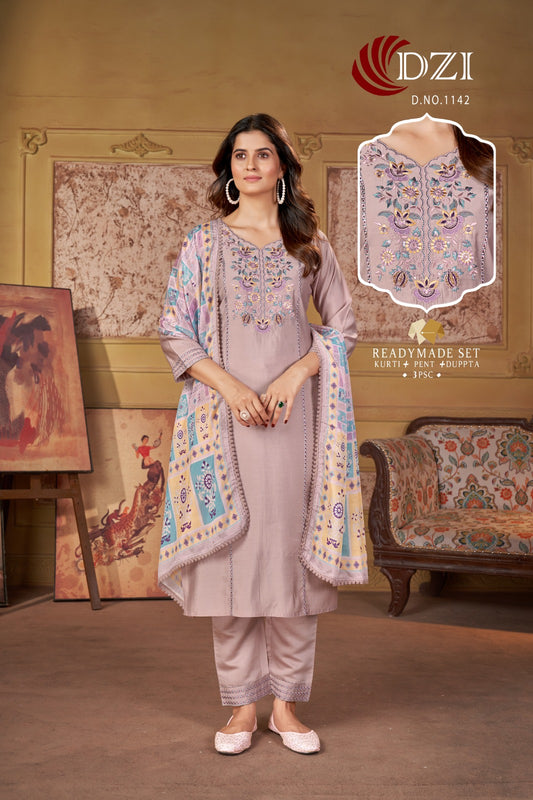 1142 Dzi Roman Silk Readymade Pant Style Suits Exporter Gujarat