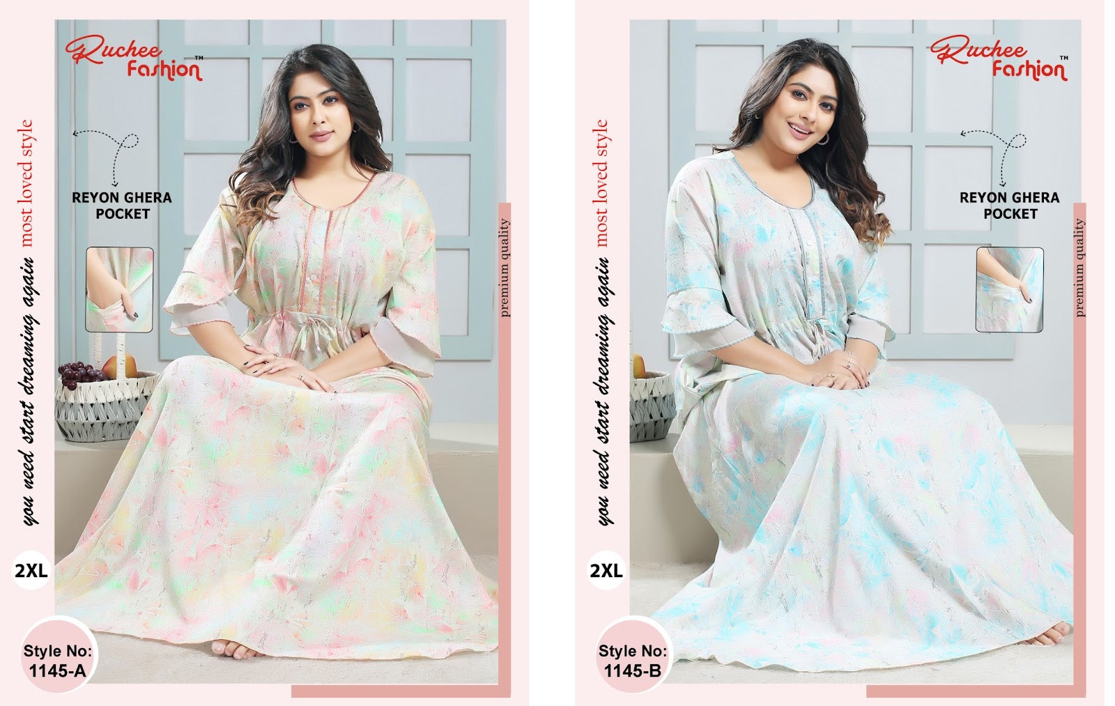 1145 Ruchee Fashion Rayon Night Gowns Manufacturer Gujarat