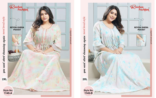 1145 Ruchee Fashion Rayon Night Gowns Manufacturer Gujarat