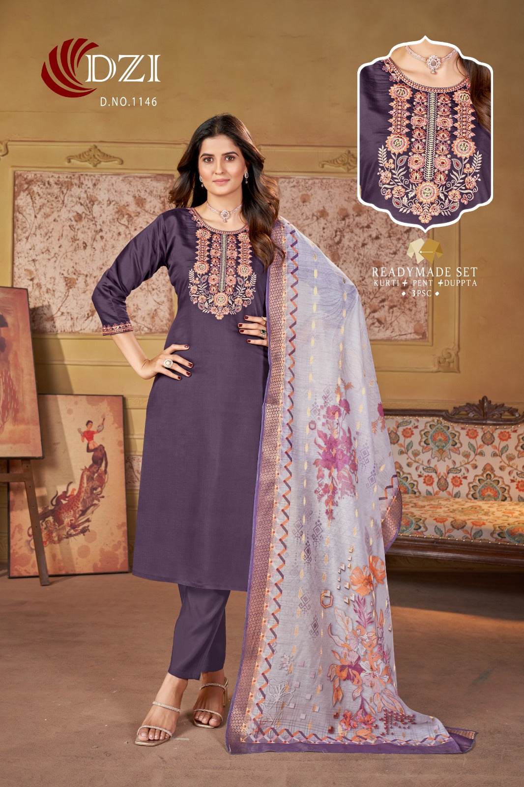 1146 Dzi Roman Silk Readymade Pant Style Suits Manufacturer