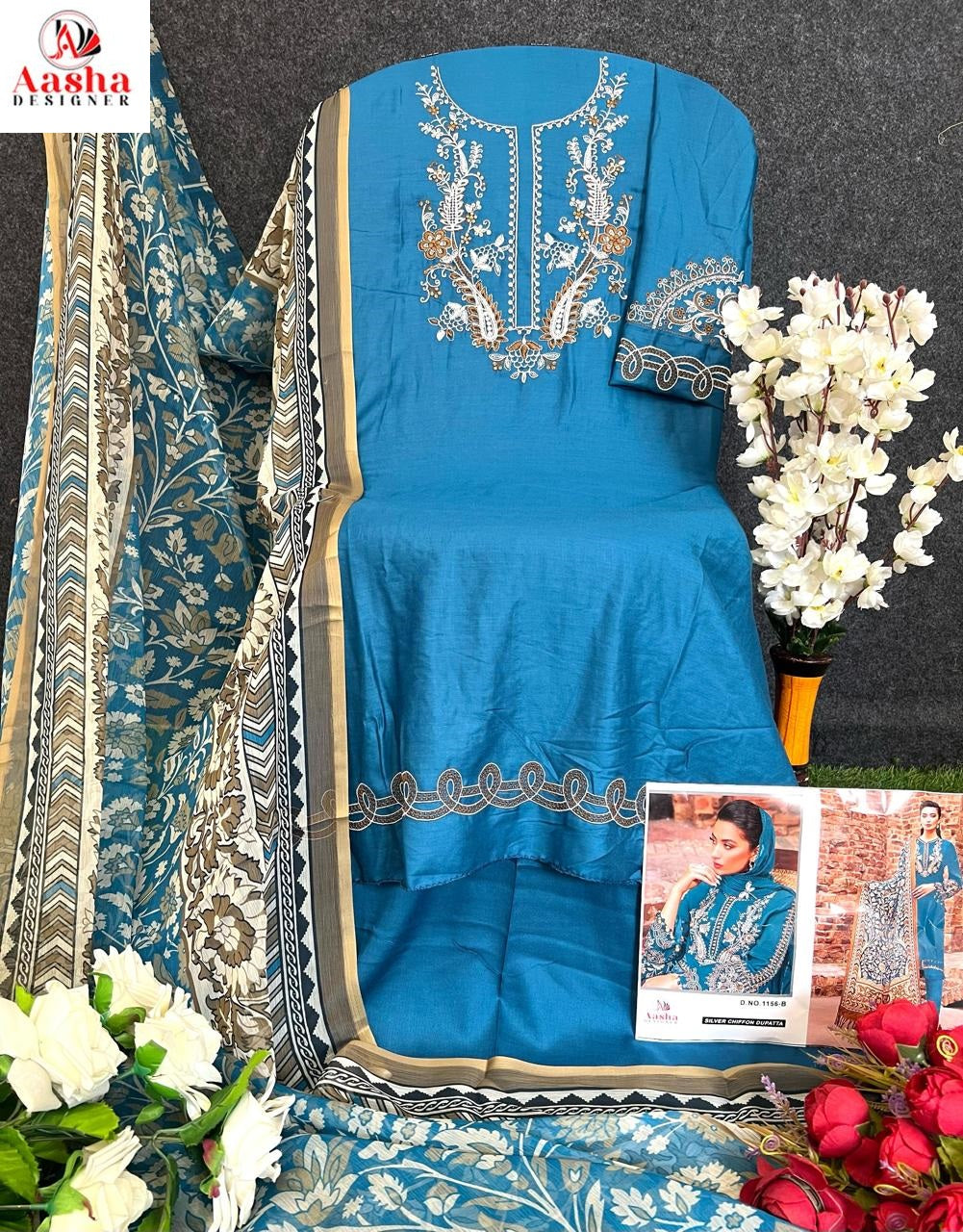 1156Abc Aasha Designer Heavy Reyon Pakistani Salwar Suits Wholesaler Gujarat