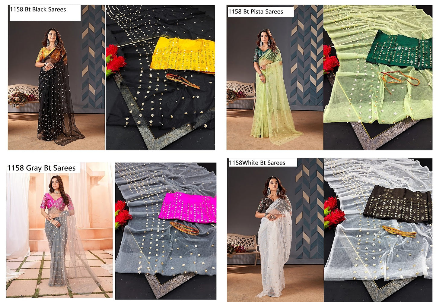 1158 Bt Butterfly Net Sarees Exporter India