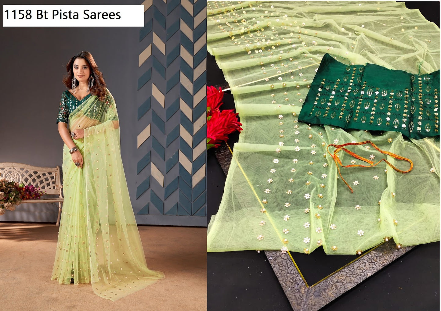 1158 Bt Butterfly Net Sarees Exporter India