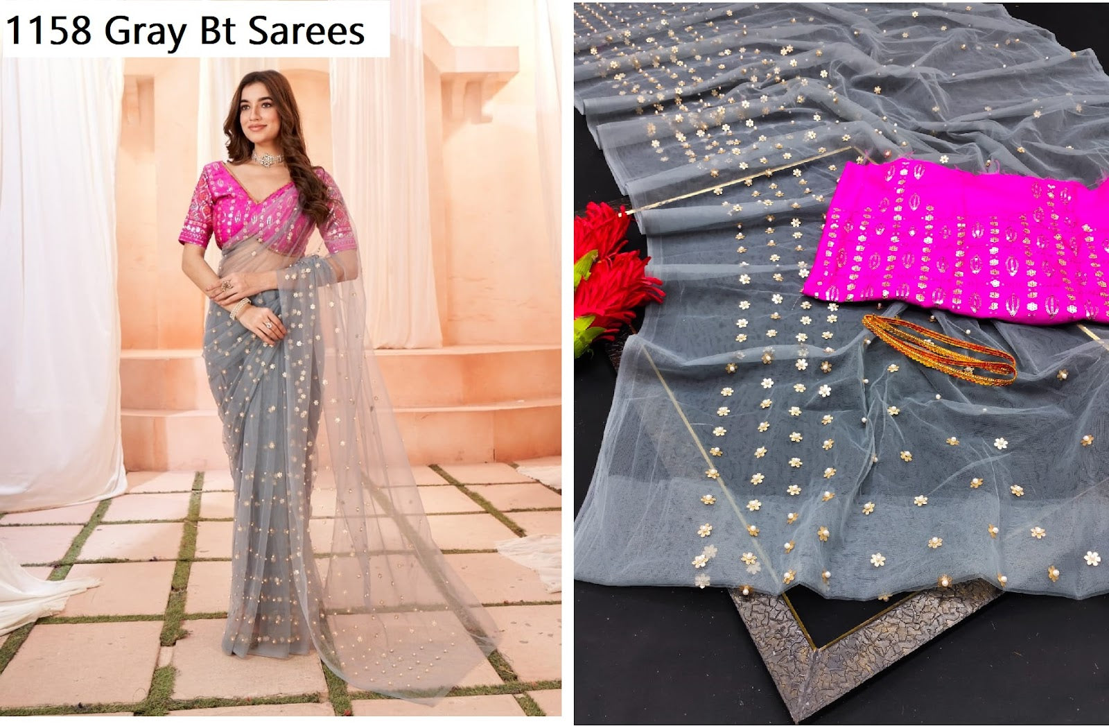 1158 Bt Butterfly Net Sarees Exporter India