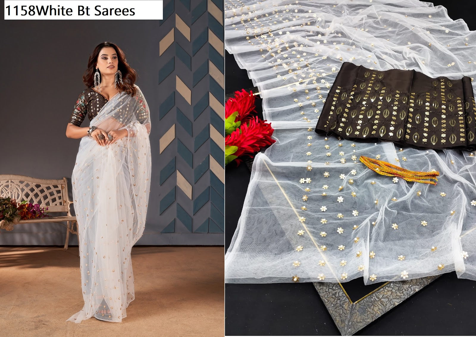 1158 Bt Butterfly Net Sarees Exporter India