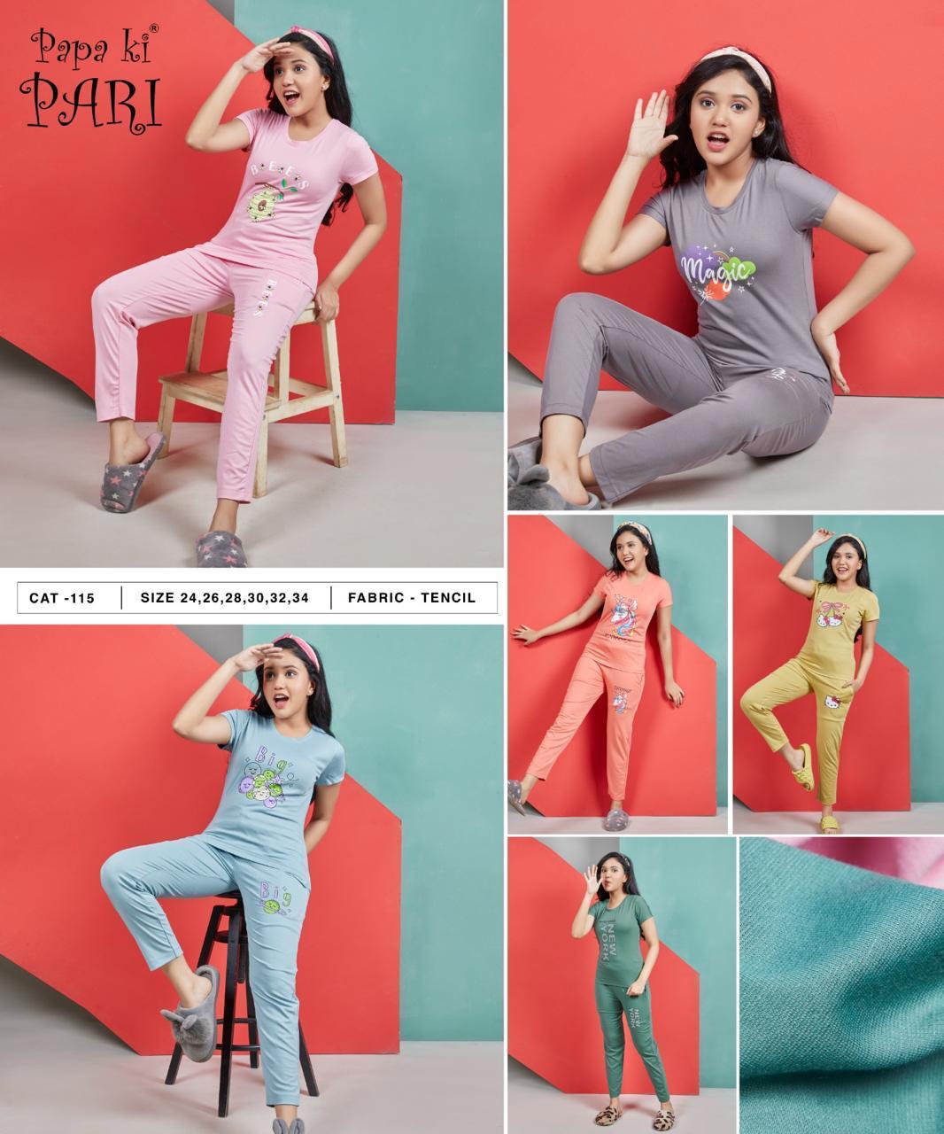 115 Papa Ki Pari Tencil Lycra Girls Night Suits Wholesale Price