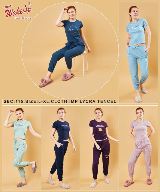 115 Wakeup Tencil Lycra Joggers Night Suits Supplier Ahmedabad