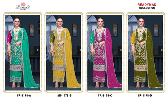 1178 Nx Ramsha Chinon Pakistani Readymade Suits Wholesaler Ahmedabad