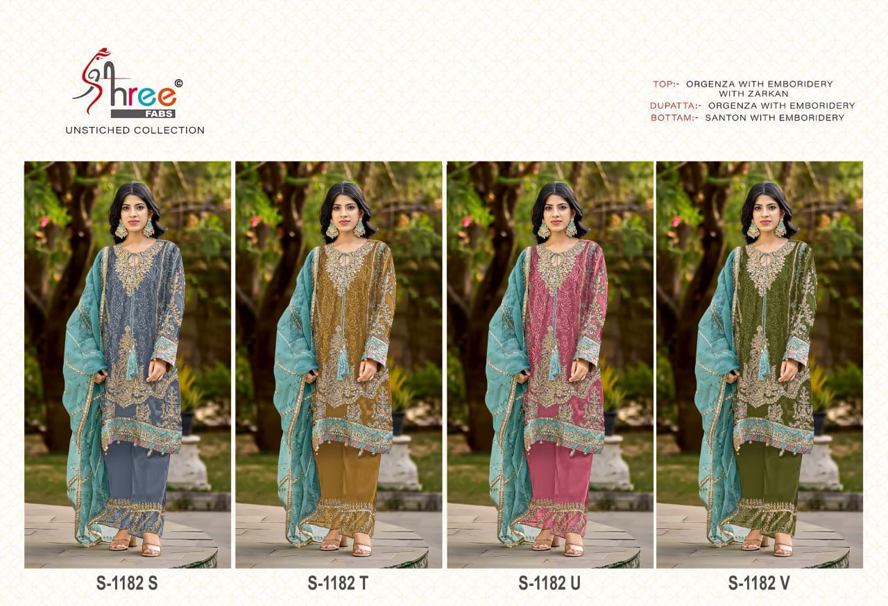 1182 Stuv Shree Fabs Organza Pakistani Salwar Suits Exporter