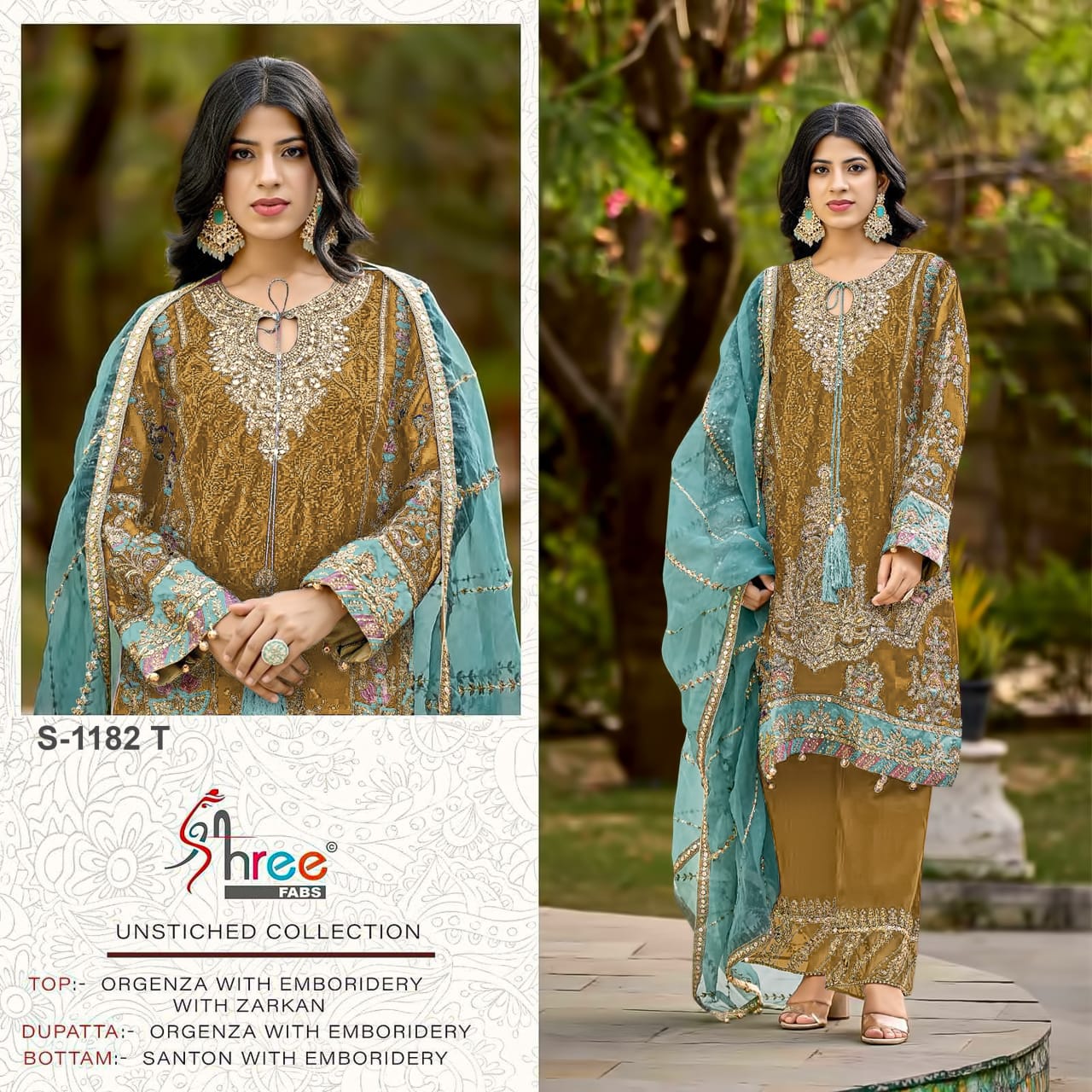 1182 Stuv Shree Fabs Organza Pakistani Salwar Suits Exporter
