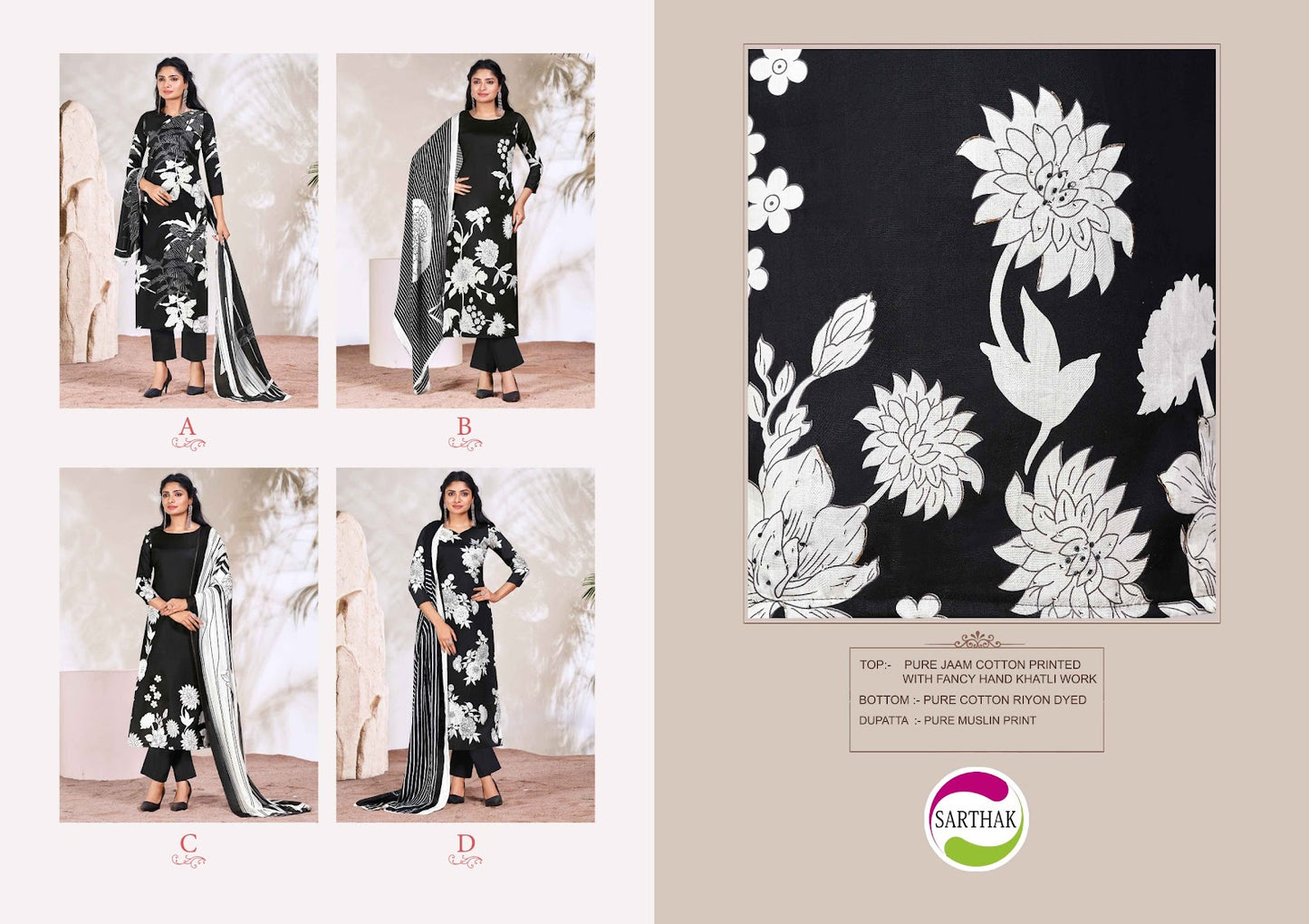 1185-Black Sarthak Prints Jaam Cotton Pant Style Suits Supplier Ahmedabad