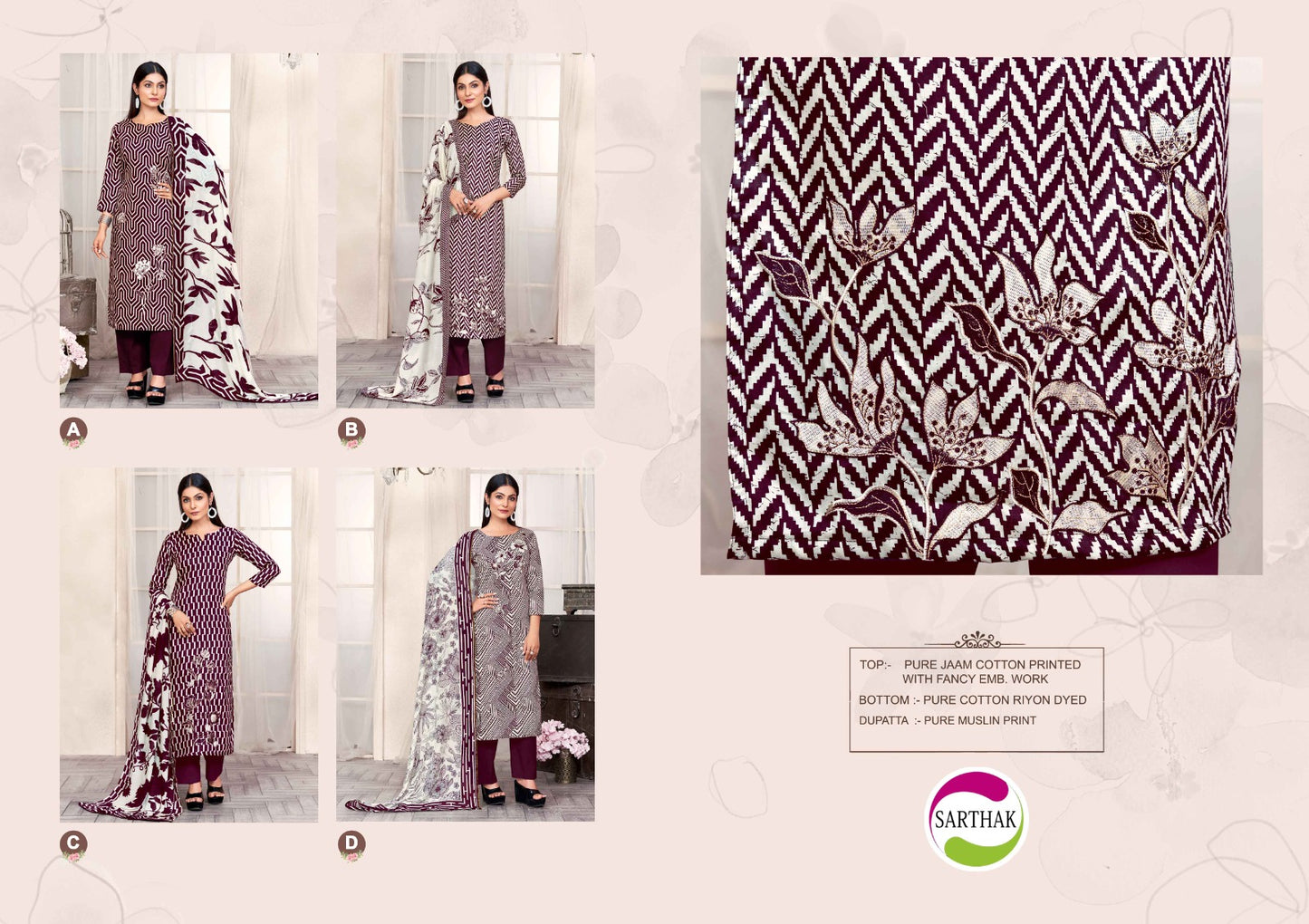 1189 Sarthak Prints Jaam Cotton Pant Style Suits Exporter India