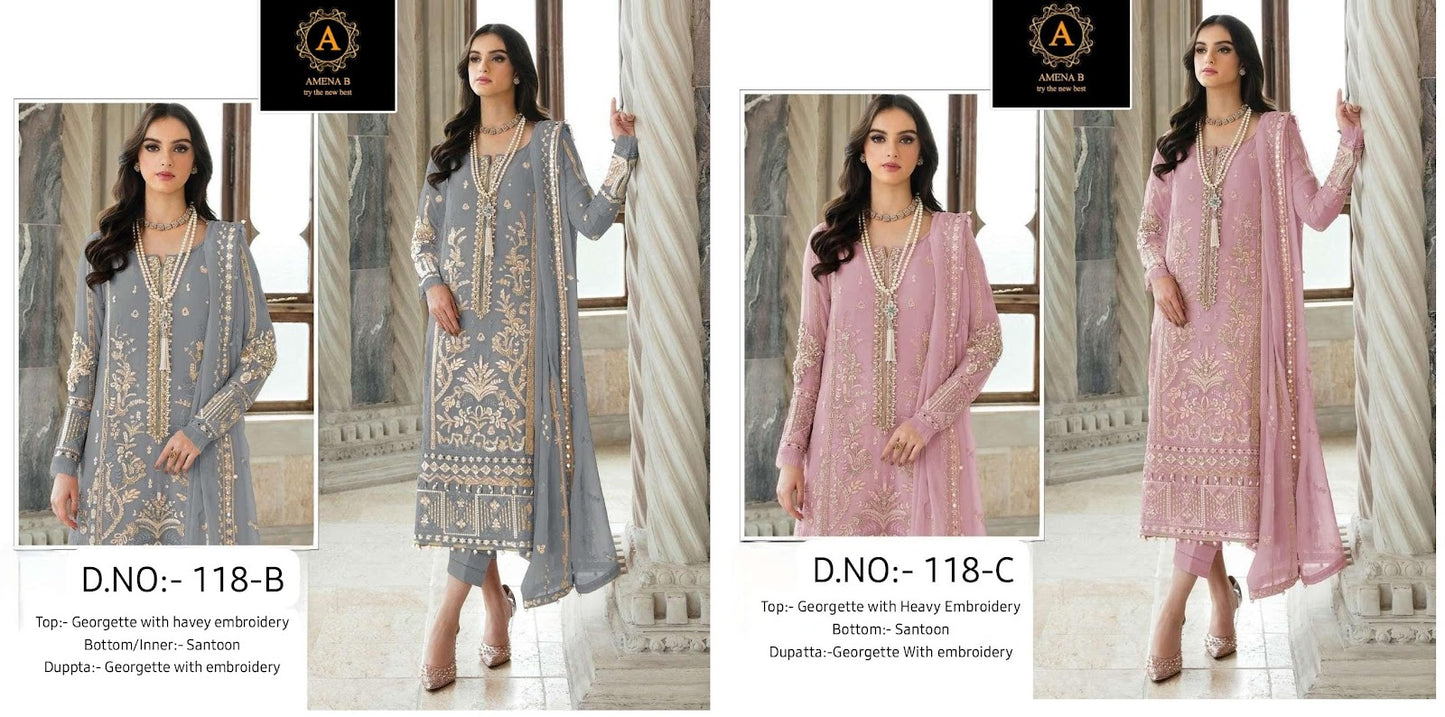118 Amena B Fox Georgette Pakistani Salwar Suits Wholesaler