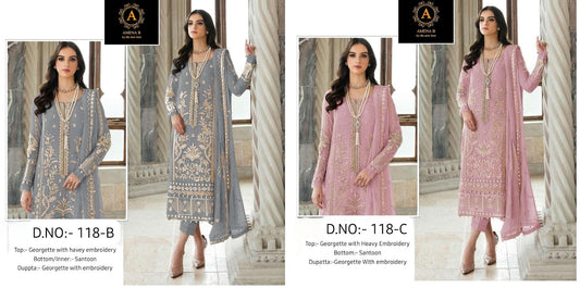 118 Amena B Fox Georgette Pakistani Salwar Suits Wholesaler