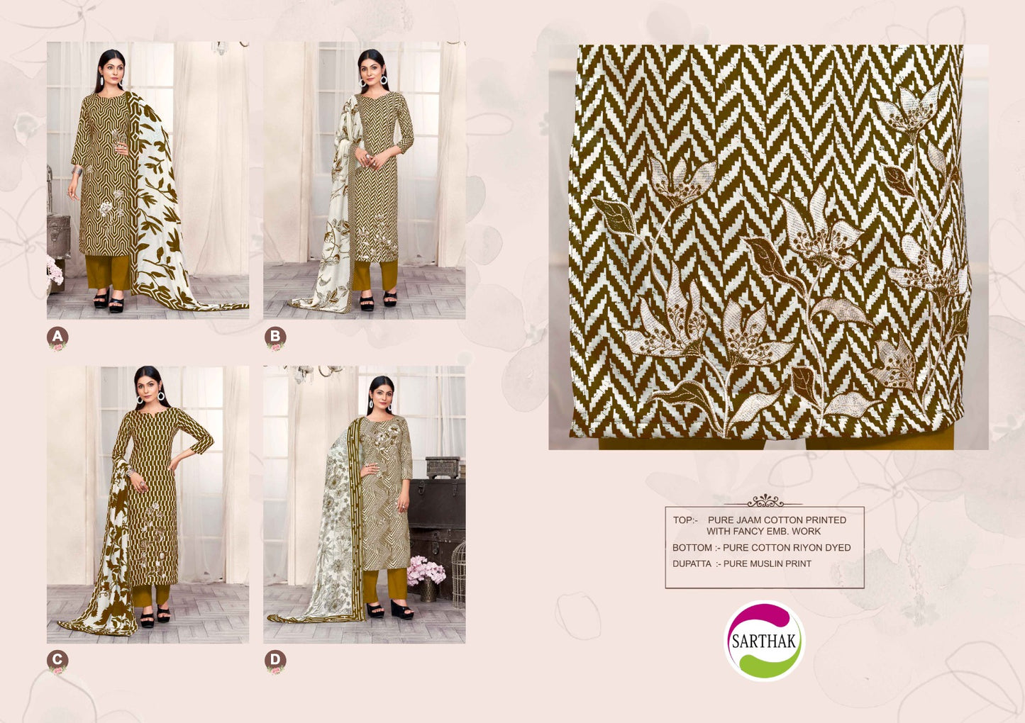 1191 Sarthak Prints Jaam Cotton Pant Style Suits Wholesaler