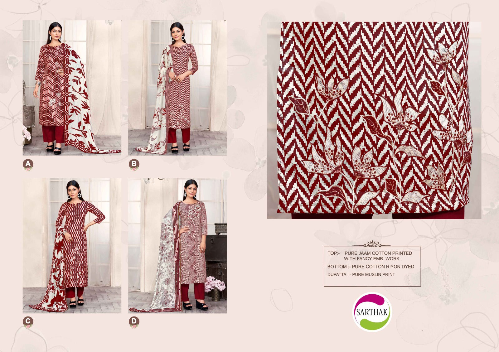 1192 Sarthak Prints Jaam Cotton Pant Style Suits Supplier