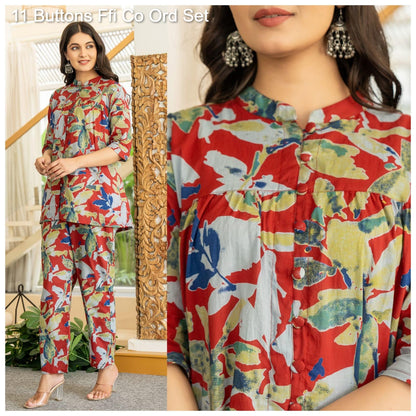 11 Buttons Ffi Cotton Co Ord Set Supplier India