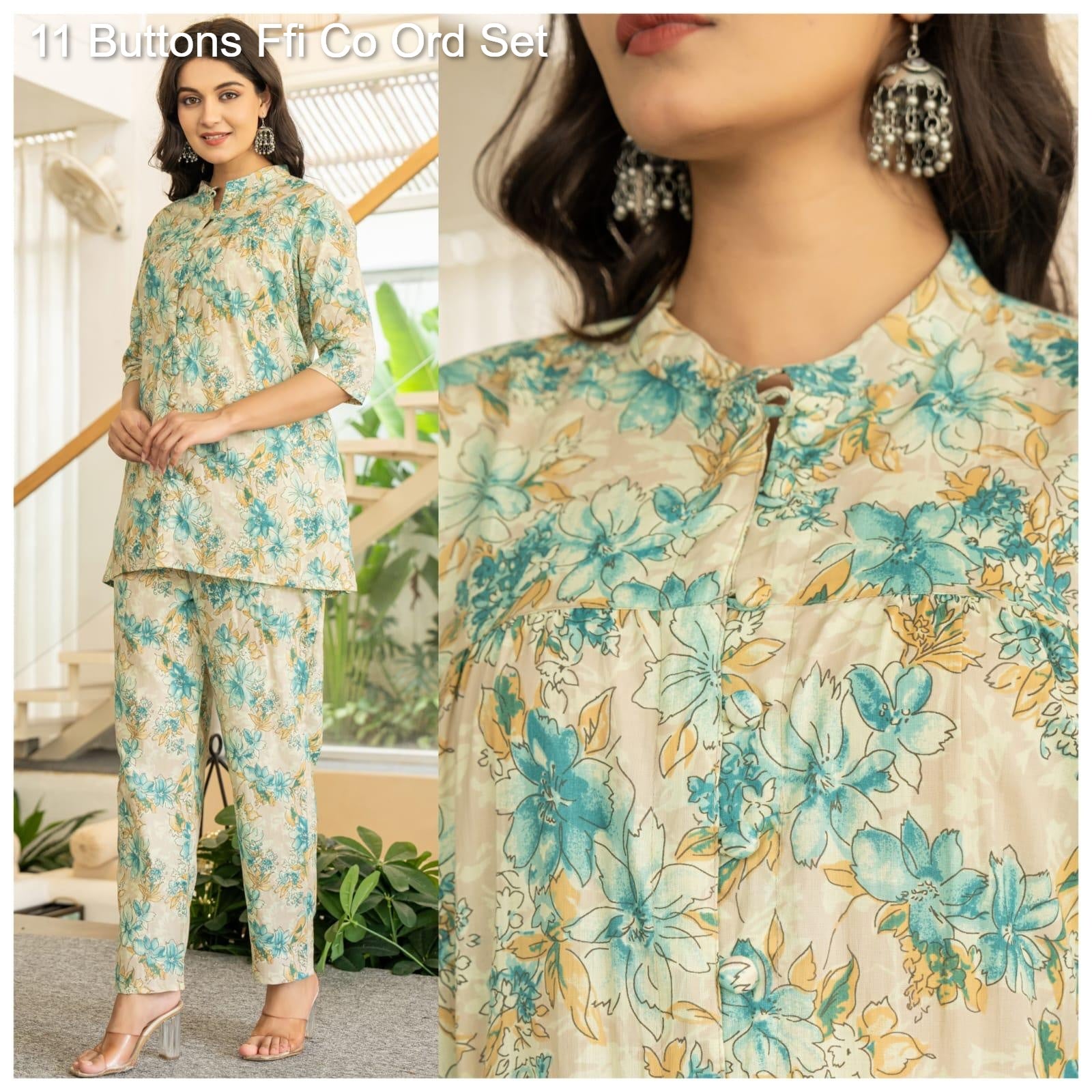 11 Buttons Ffi Cotton Co Ord Set Supplier India
