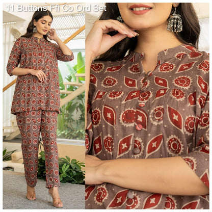 11 Buttons Ffi Cotton Co Ord Set Supplier India