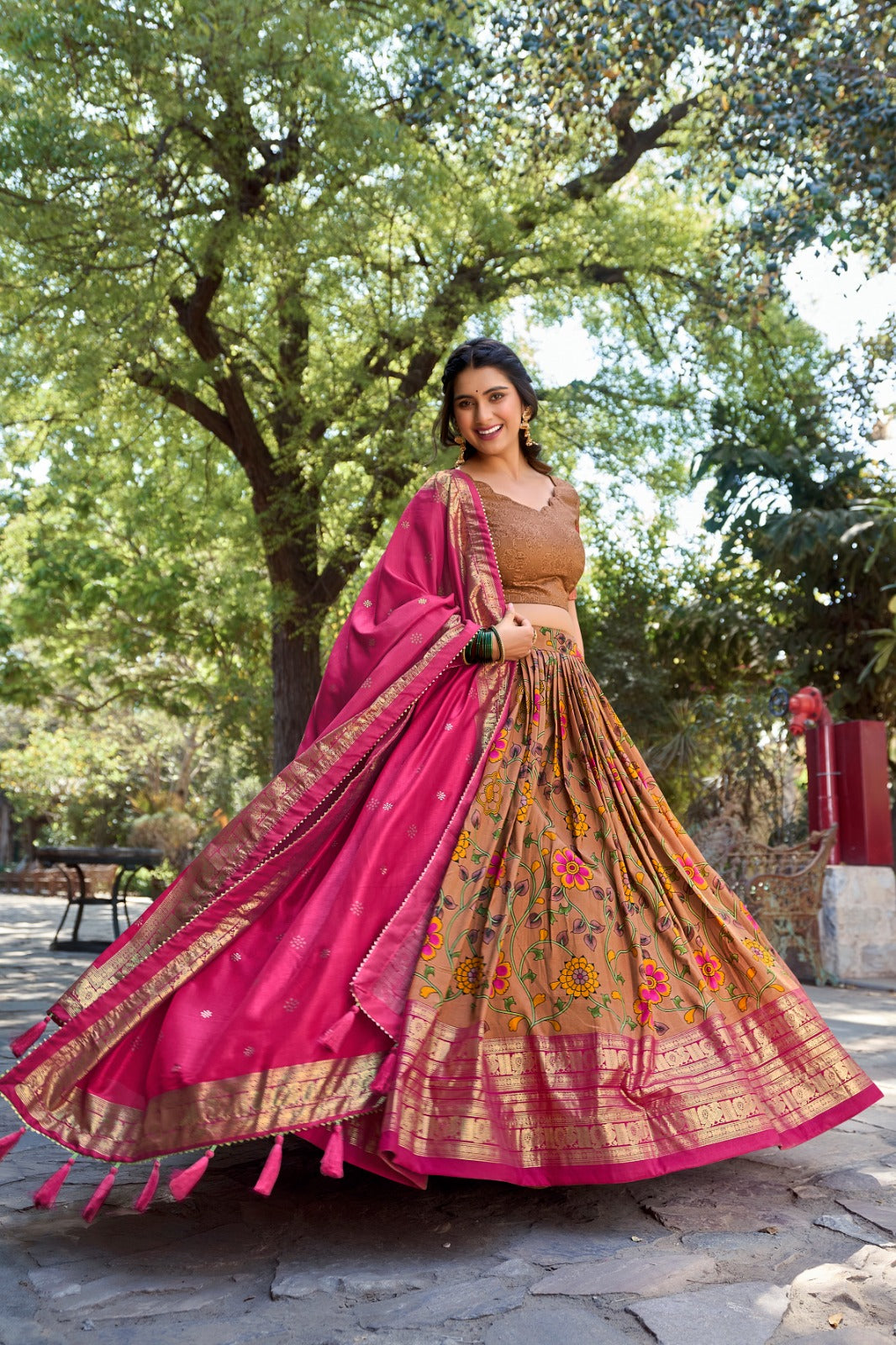 1204-Priyamani Aawiya Tussar Silk Lehenga Choli Exporter India