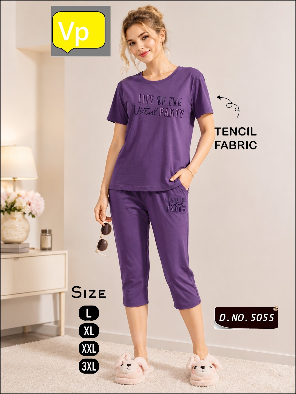 1206 Design 5055 Vp Tencil Capri Night Suits Wholesaler Gujarat