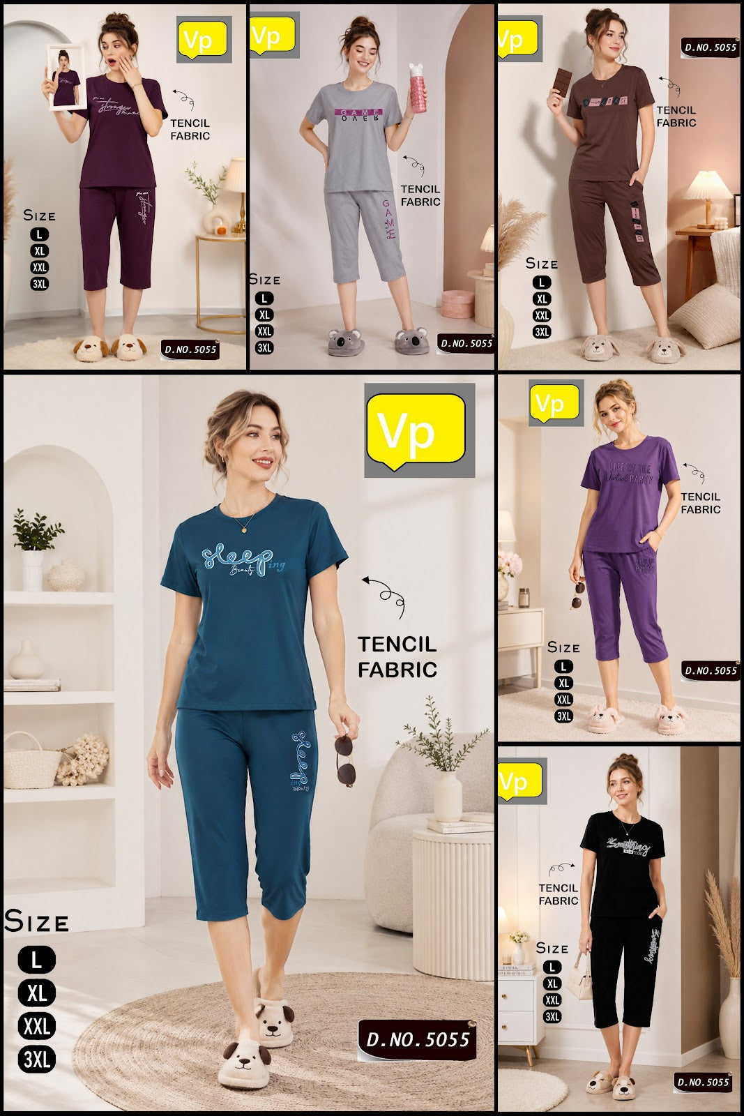 1206 Design 5055 Vp Tencil Capri Night Suits Wholesaler Gujarat