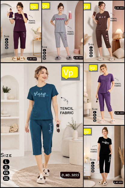 1206 Design 5055 Vp Tencil Capri Night Suits Wholesaler Gujarat