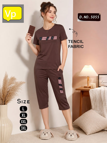 1206 Design 5055 Vp Tencil Capri Night Suits Wholesaler Gujarat