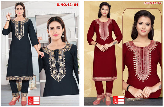 12161-12162 Vkh Rayon Knee Length Kurtis Exporter