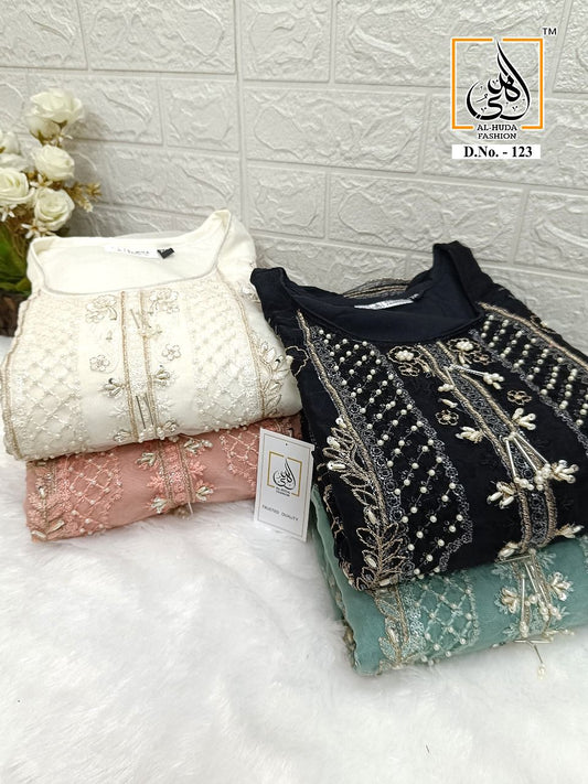 123-Eid Special Al Huda Fashion Organza Pakistani Readymade Suits