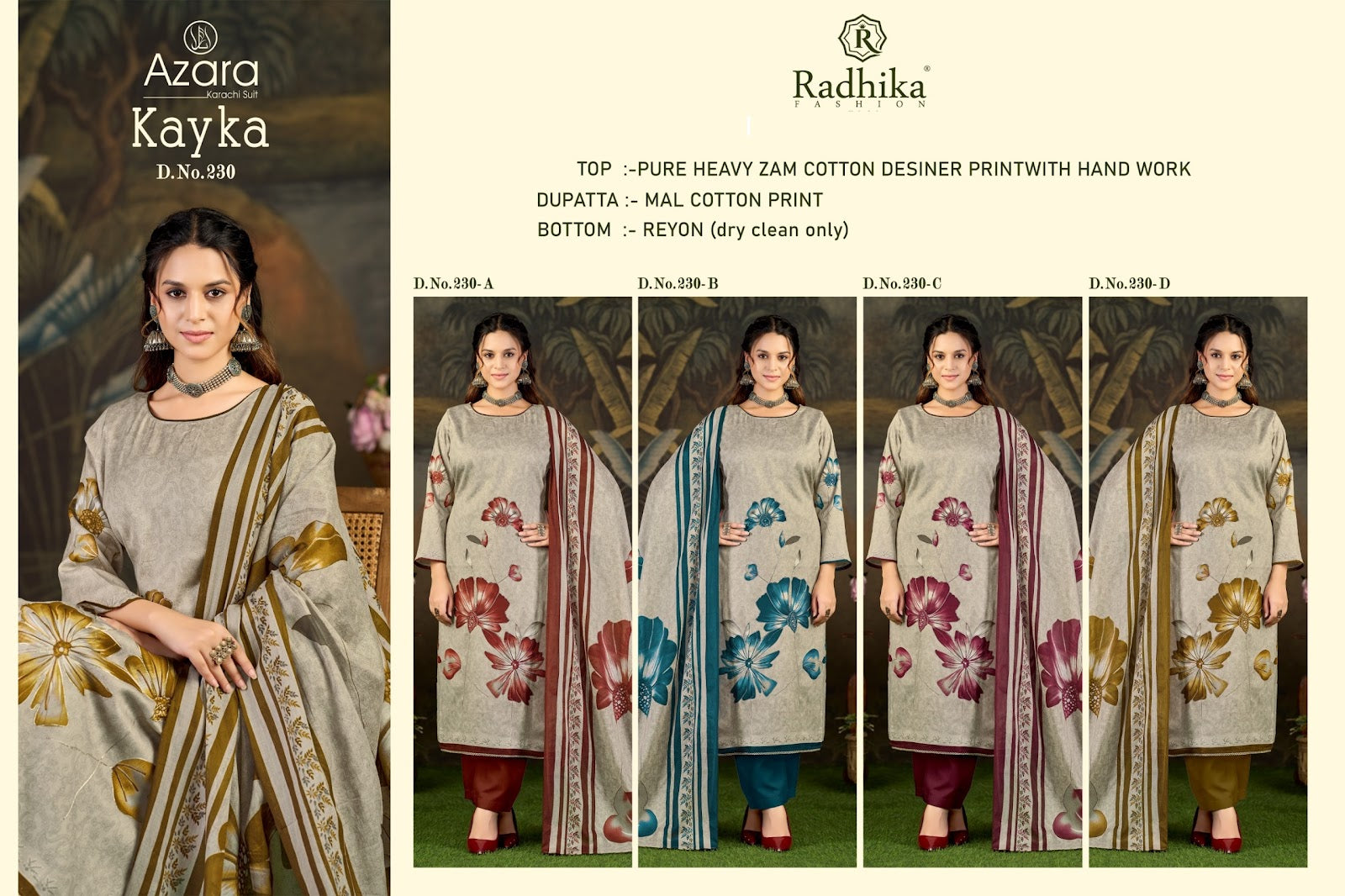 230 Kayka Radhika Fashion Azara Zam Karachi Salwar Suits Manufacturer Ahmedabad