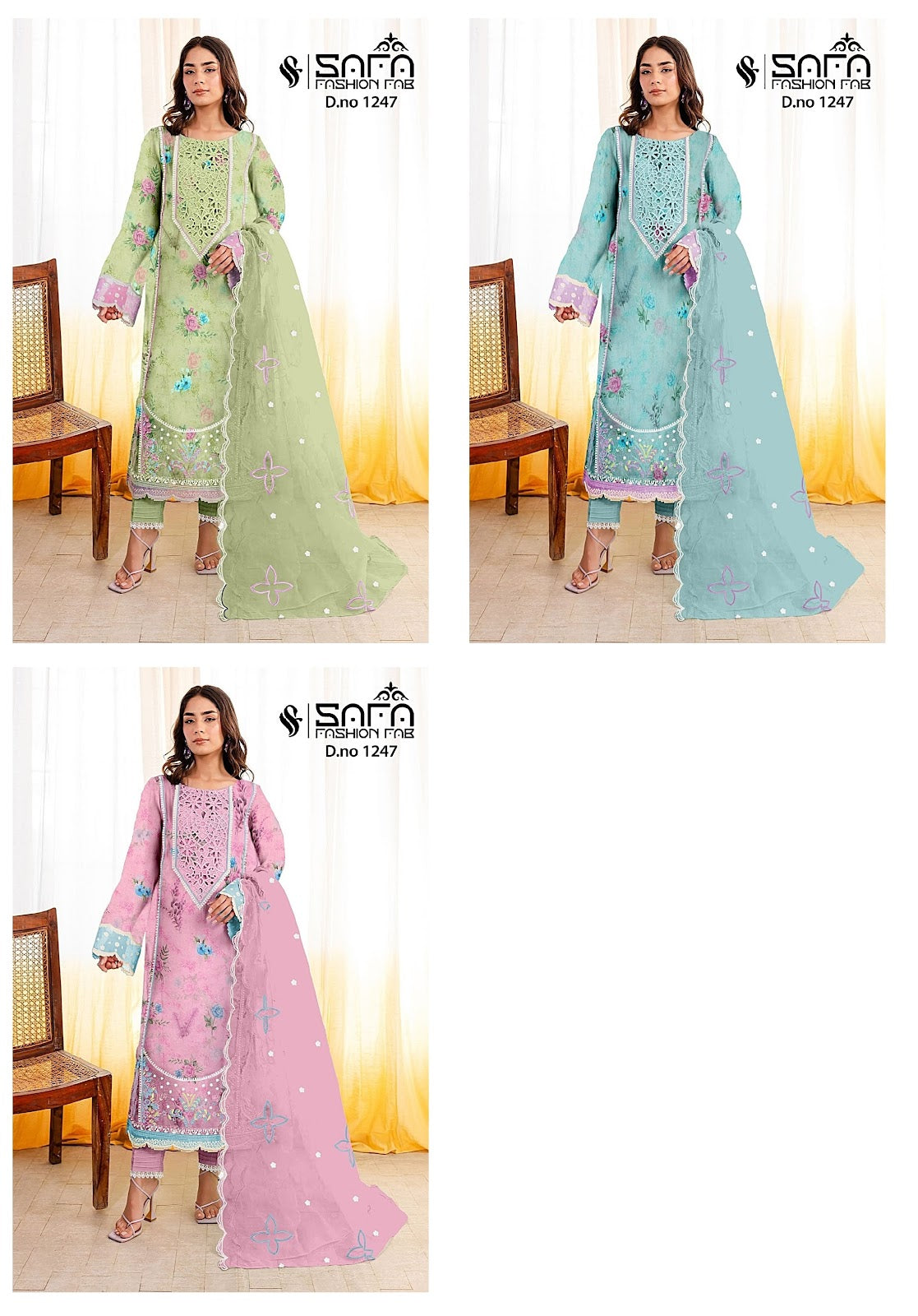 1247 Safa Fashion Fab Organza Pakistani Readymade Suits Manufacturer Ahmedabad