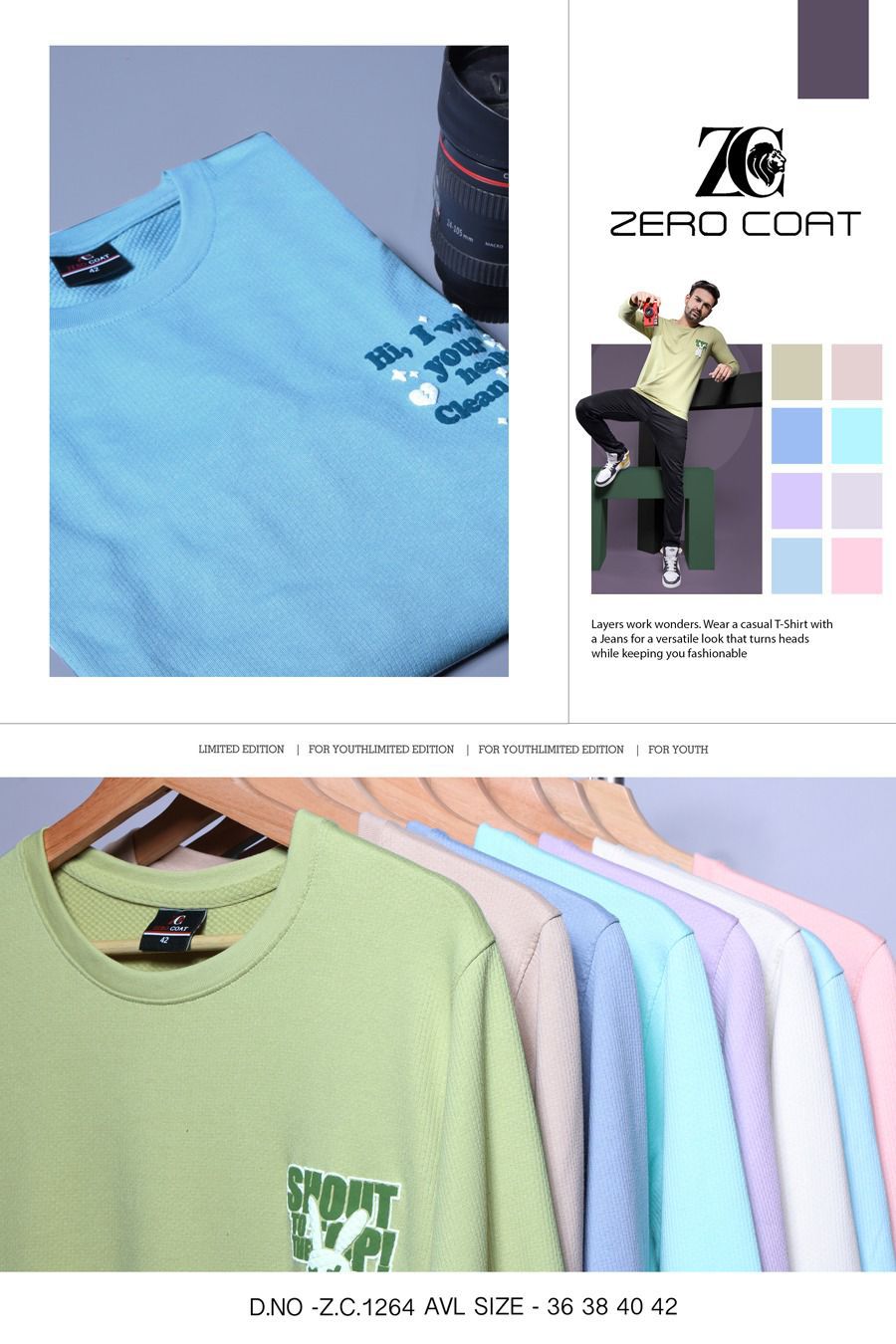 1264 Zero Coat Knit Mens Tshirts Wholesale
