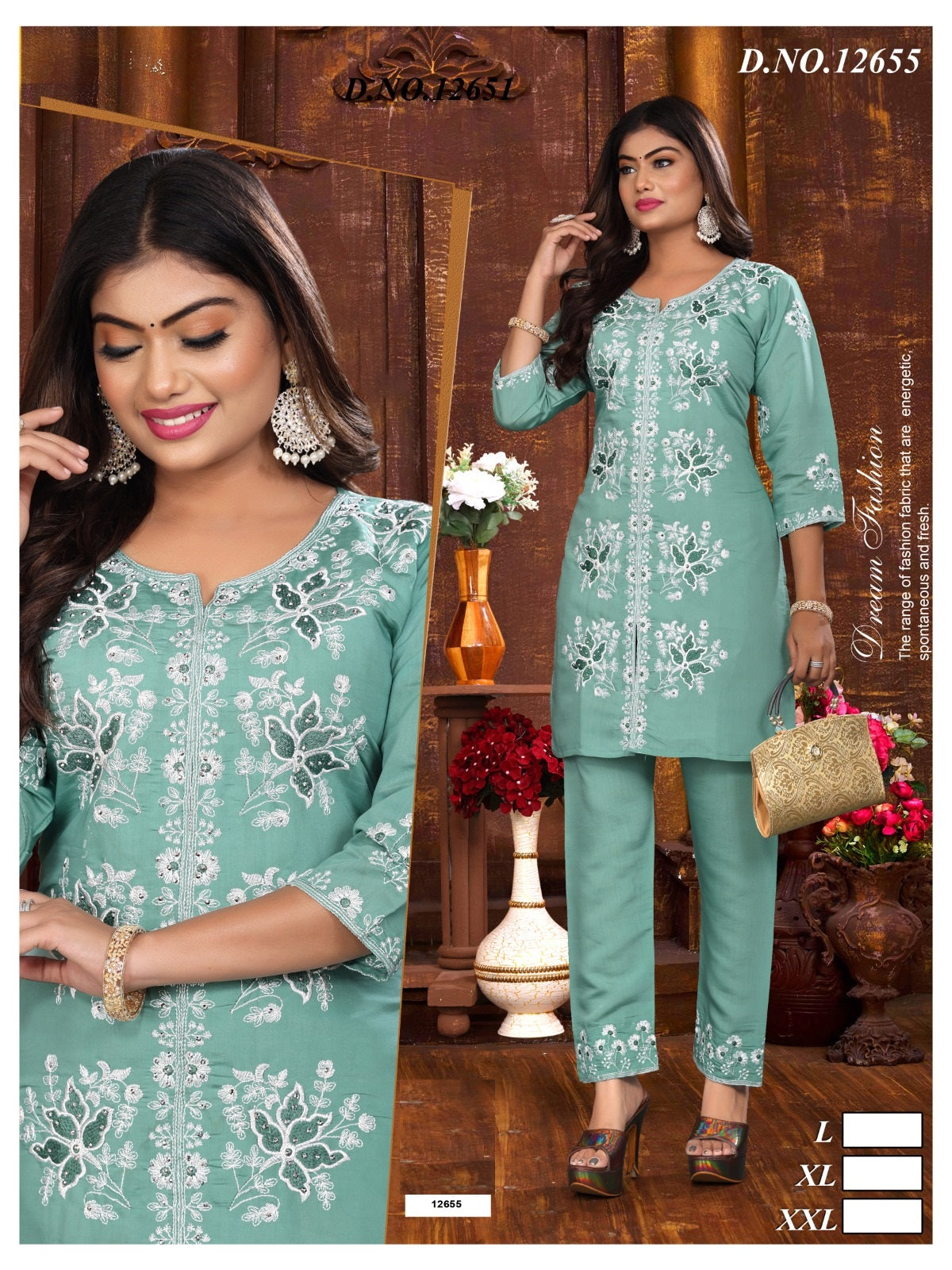 12654-12656 Vkh Roman Silk Co Ord Set Manufacturer India
