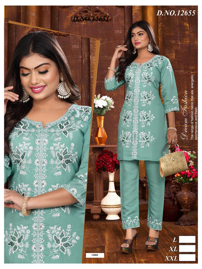 12654-12656 Vkh Roman Silk Co Ord Set Manufacturer India