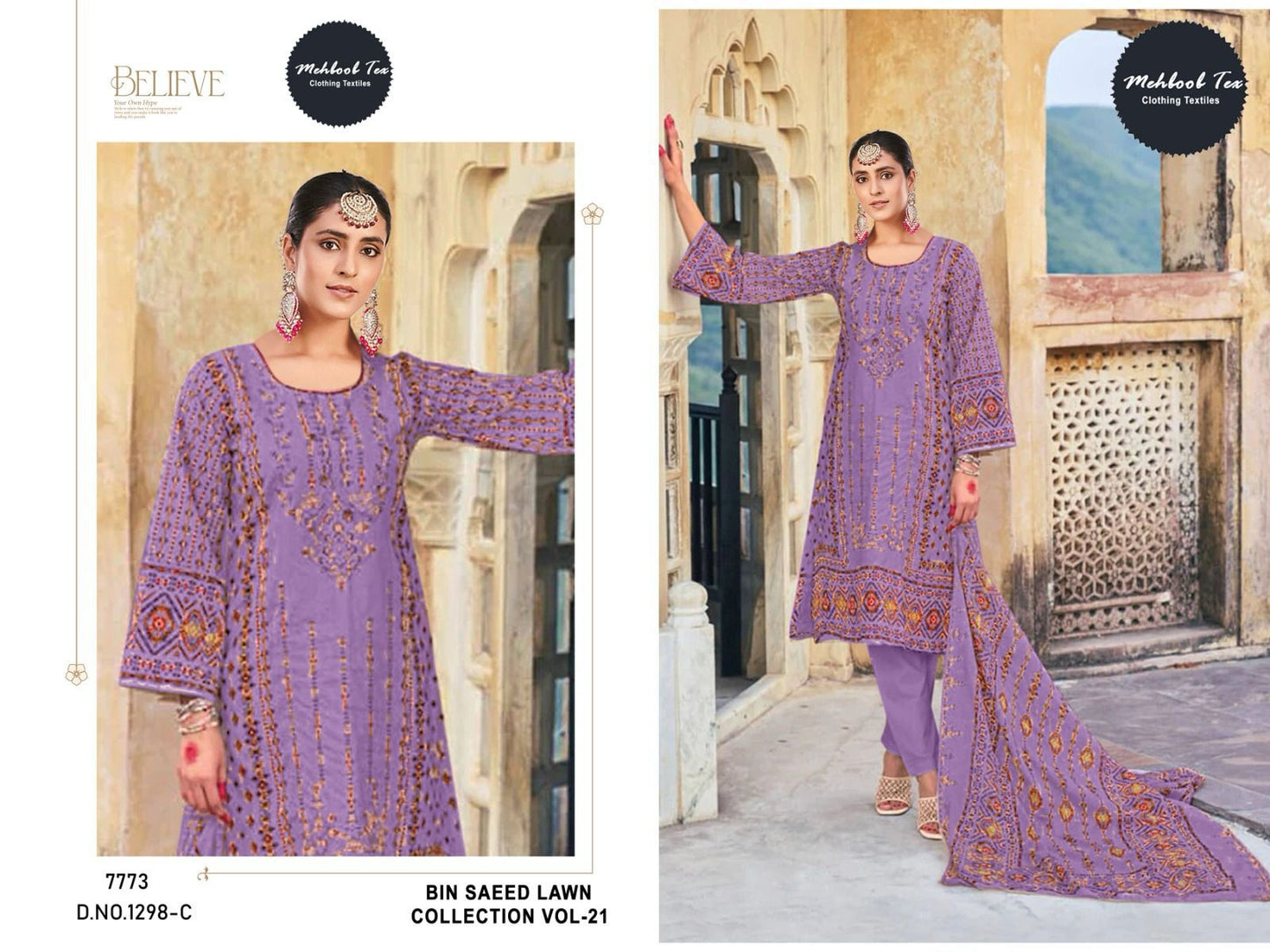 Bin Saeed Lawn Collection Vol 21 1298 Mehboob Tex Cotton Pakistani Salwar Suits Manufacturer India
