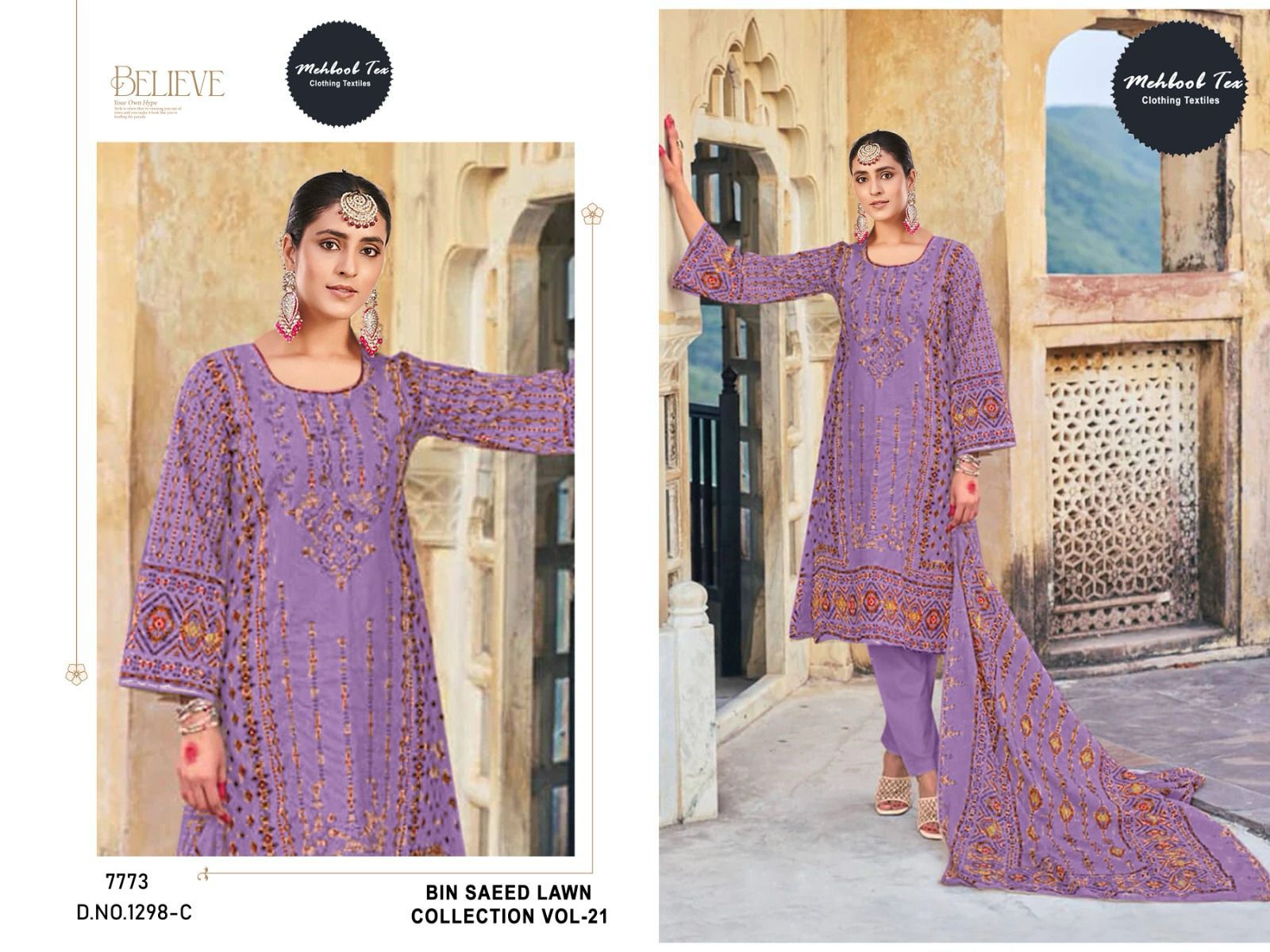 Bin Saeed Lawn Collection Vol 21 1298 Mehboob Tex Cotton Pakistani Salwar Suits Manufacturer India