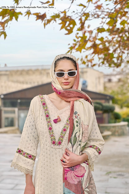 1296 To 1300 Amara Pure Cotton Readymade Pant Style Suits Manufacturer