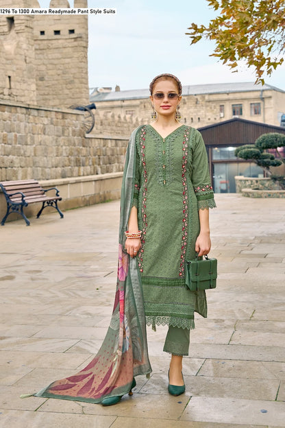 1296 To 1300 Amara Pure Cotton Readymade Pant Style Suits Manufacturer
