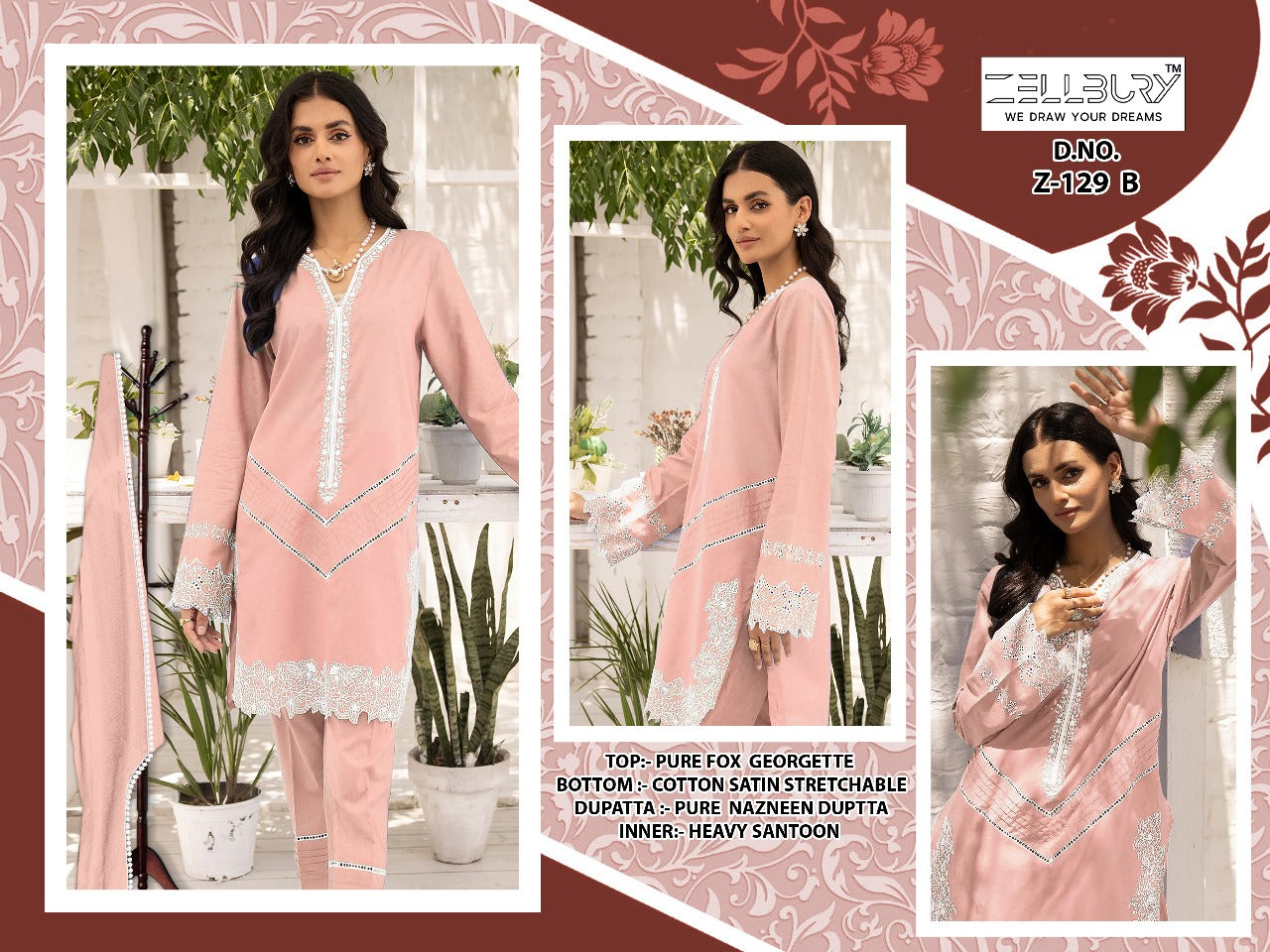 129 Zellbury Fox Georgette Pakistani Readymade Suits Manufacturer Ahmedabad