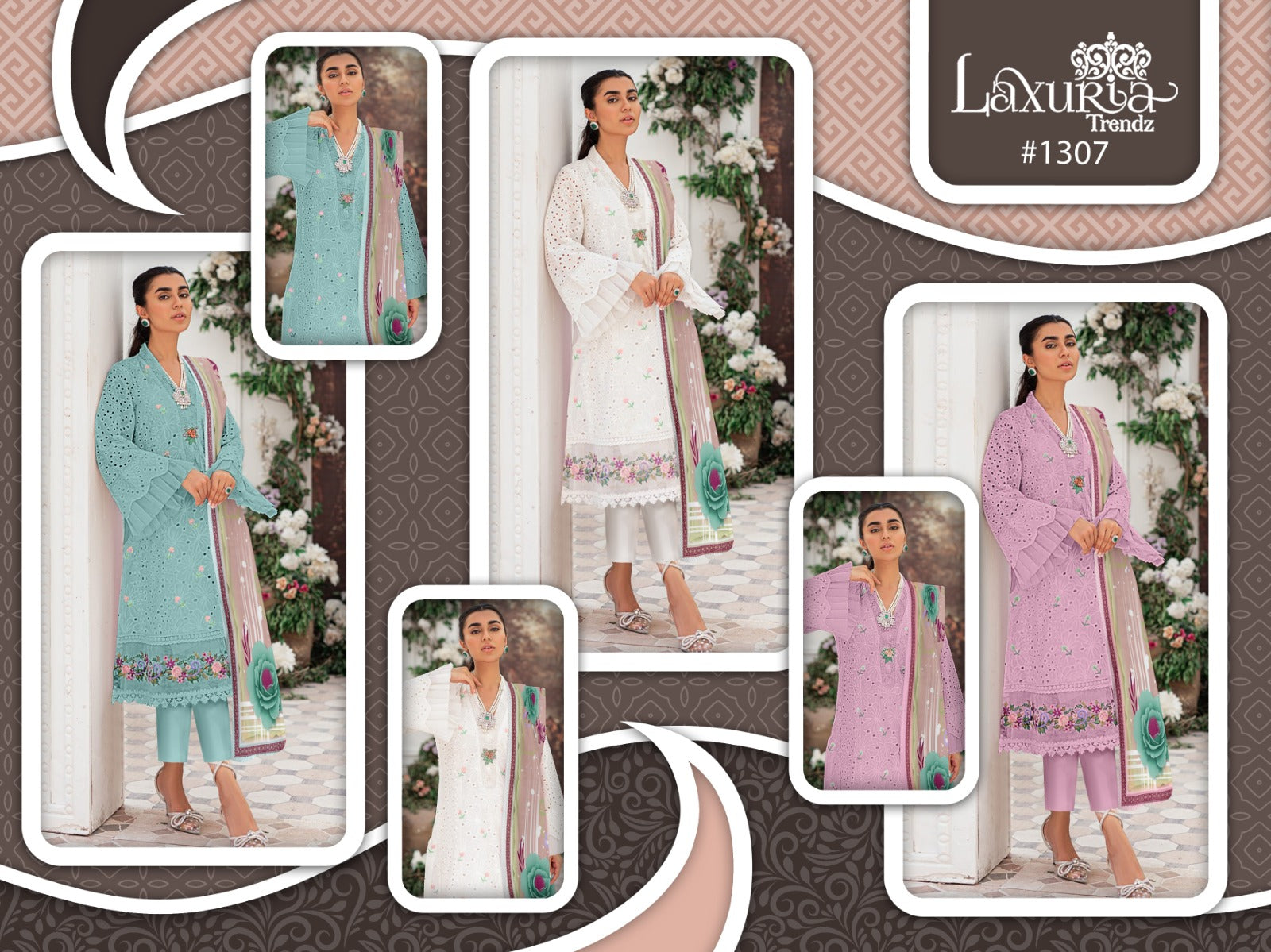 1307 New Colors Laxuria Trendz Fox Georgette Pakistani Readymade Suits Manufacturer India